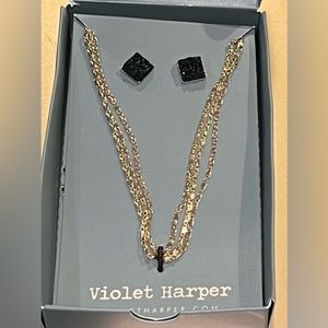 Isla Layered Necklace + Black Druzy Earring Set